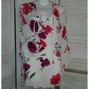 Old Navy Womans Blouse Size XXL Floral Print 3/4 Bell Sleeve Peasant Blouse